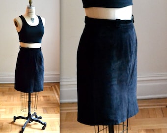 Vintage Black Leather Skirt Size Medium 90s Black Suede Skirt