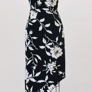 Vintage 00s Y2K Bias Cut Silk Dress Cache Black White Floral Print Beaded one Shoulder Dress XS Small 90s 00s Y2k Silk Tank Black Dress image 2
