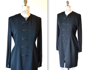 Vintage Badgley Mischka Black Dress Size Large// Vintage Black Cocktail Beaded Dress Asian Inspired By Badgley Mischka Size Large