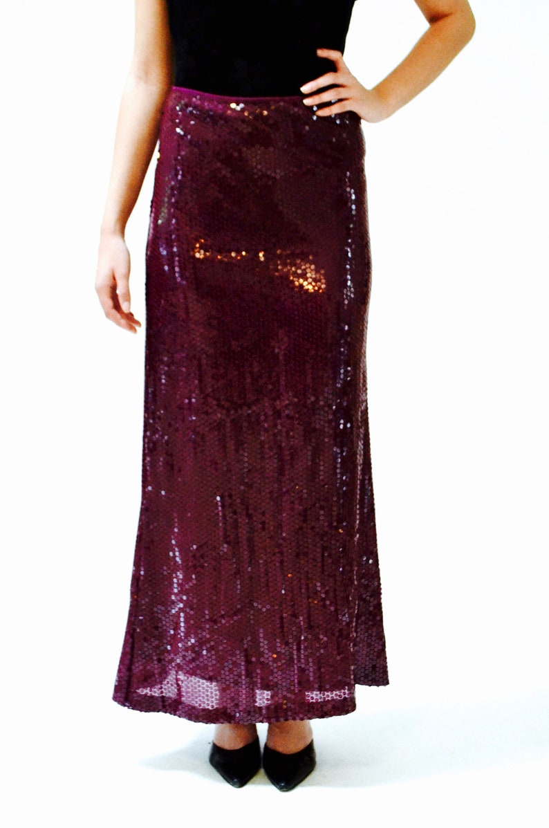 Vintage Sequin Maxi Skirt by Moschino Size Medium// 00s Vintage Moschino Metallic Long Sequin Skirt Purple Size Medium Cheap and Chic image 4