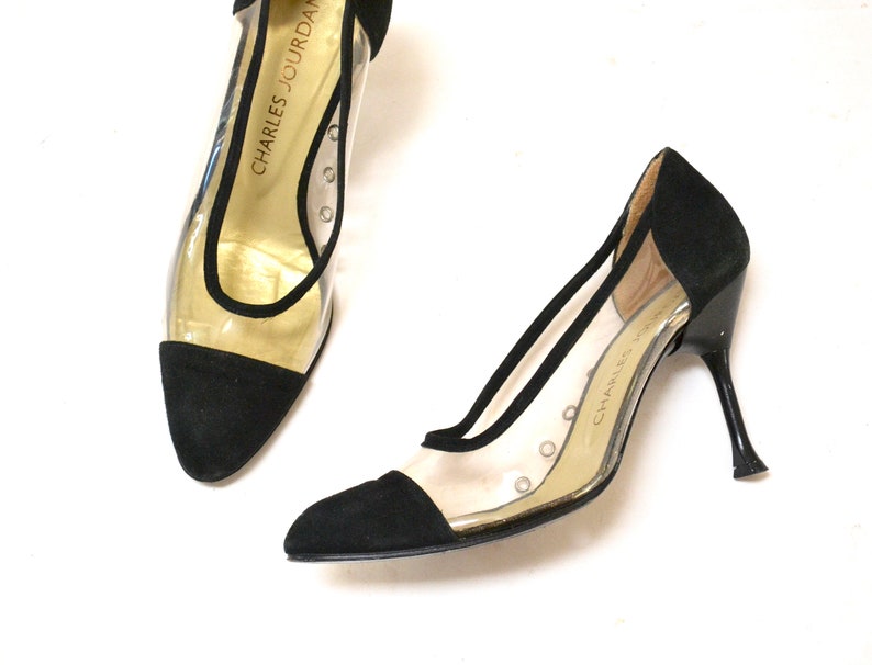 80s Vintage High Heels Size 5 1/2 Black Sheer High Heel Pumps by Charles Jourdan Made in Spain Size 5 1/2 Black Pumps image 7