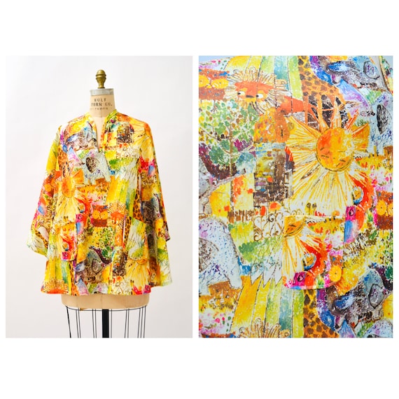 60s 70s Vintage Animal Print Rainbow Poncho Cape … - image 1