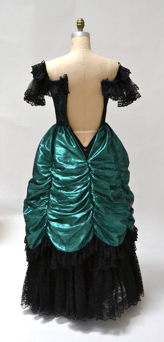 Vintage 80s Prom Dress XXS XS Metallic Green Blac… - image 5