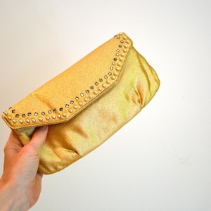 Vintage Gold metallic Clutch Purse bag Rhinestones and Pearls// Vintage Metallic Clutch// Metallic Gold Wedding Evening Bag purse clutch image 1