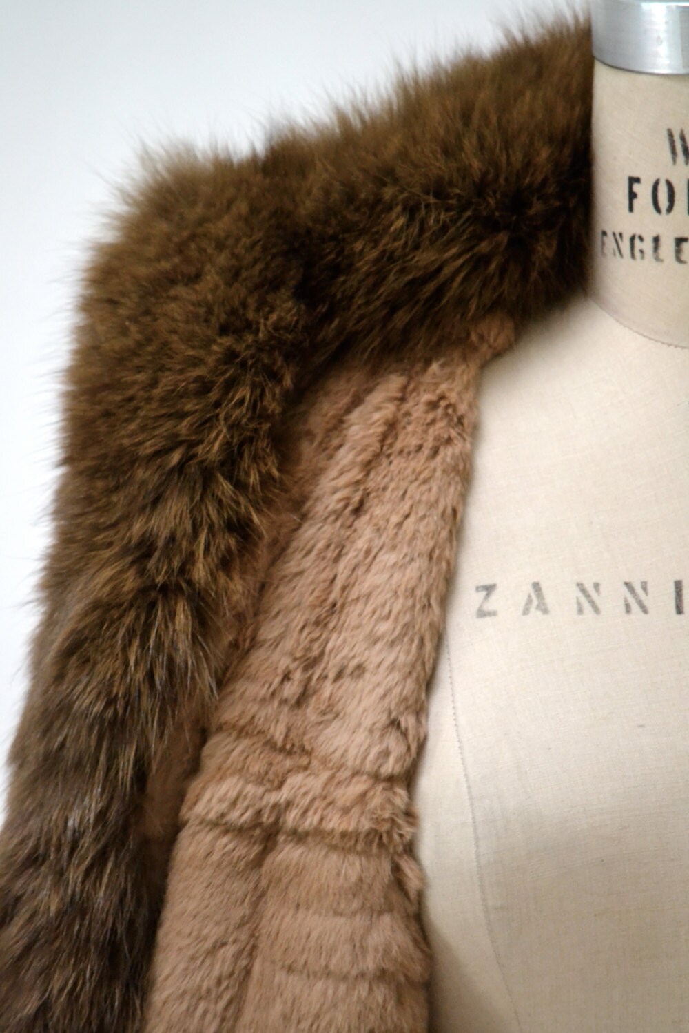 Vintage Fur Jacket Coat Size Large Tan Brown Fur Lined// 80s