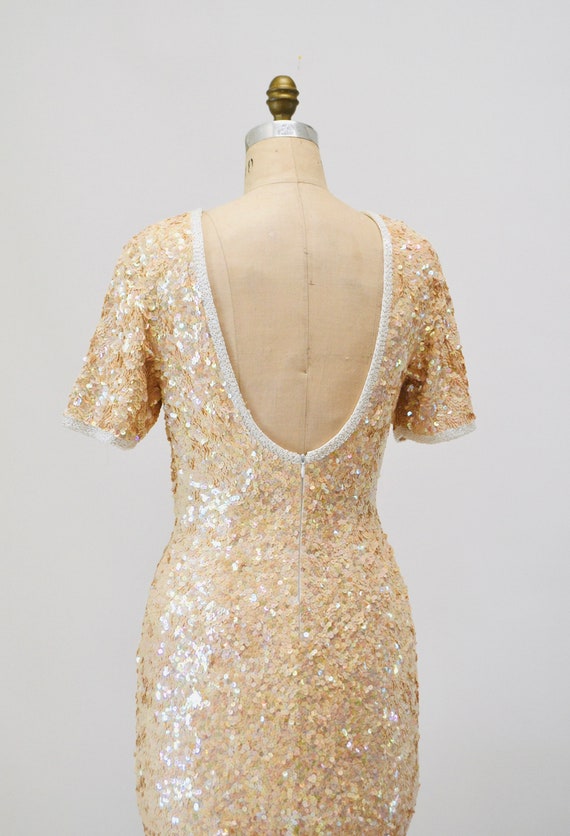 90s Vintage Sequin Dress Cream Off White Sequin D… - image 4