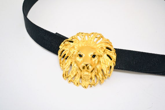 90s Vintage GOLD Large Lion Head Belt Buckle And … - image 1