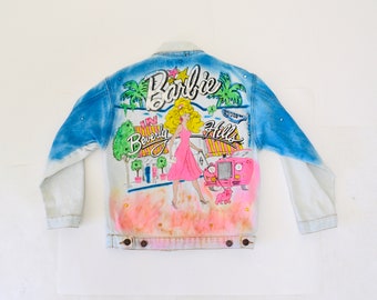 80s Vintage Barbie Jacket Denim Girls Large Kids Hollywood Barbie JEAN Jacket Barbie Party Rhinestone Jacket Airbrushed Tony Alamo Inspired