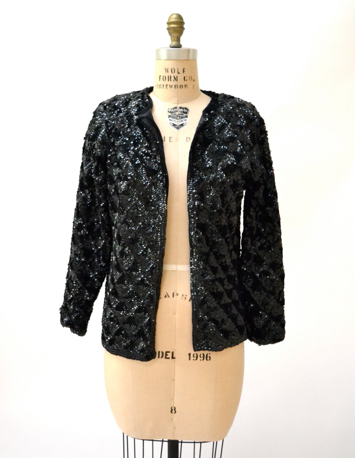 Women's Vintage Black Sequin 1960s Embellished Cardigan M