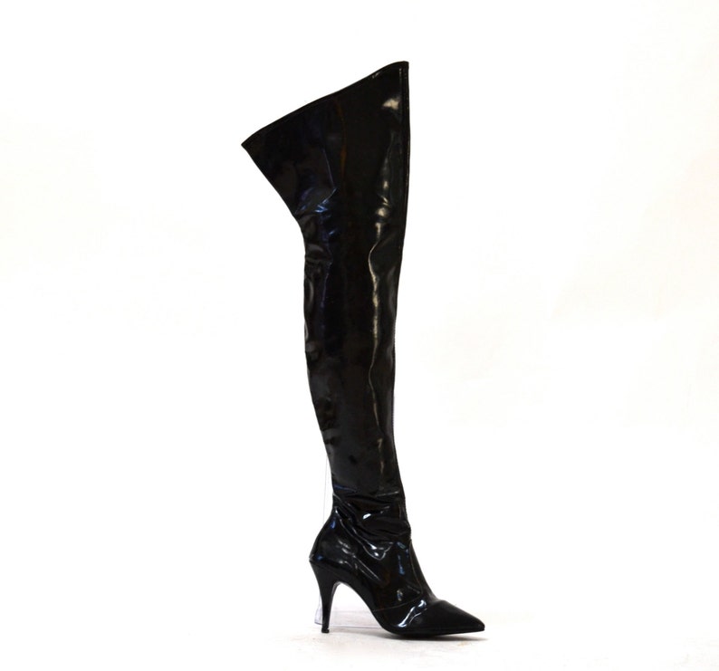 80S 90S Vintage Black Patent Leather Thigh High Boots Size 5  Etsy