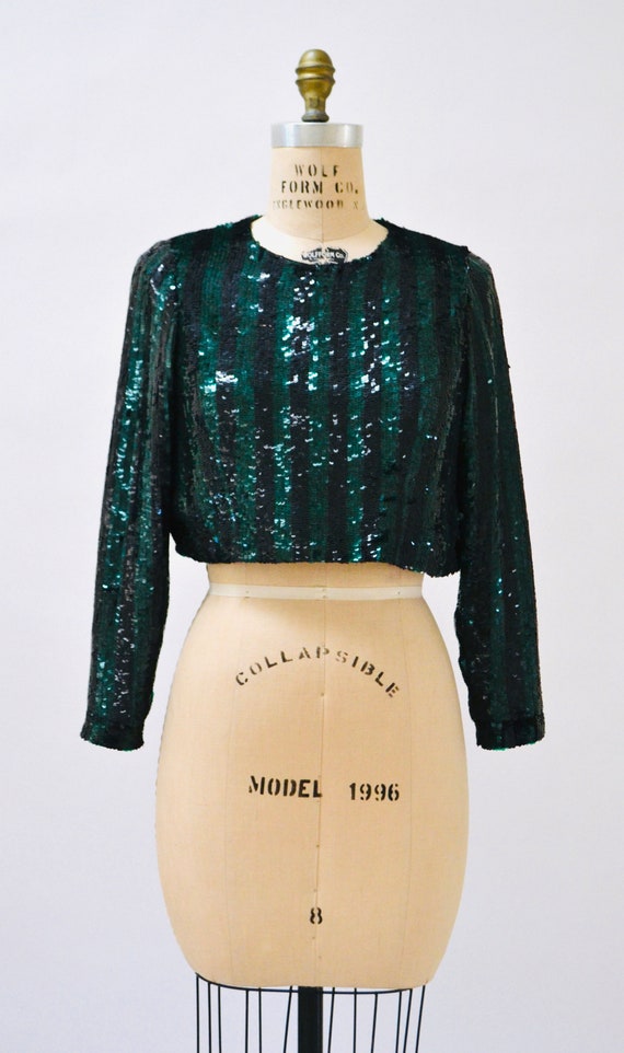 90s 00 Vintage Sequin Shirt Crop Top Medium Large… - image 2