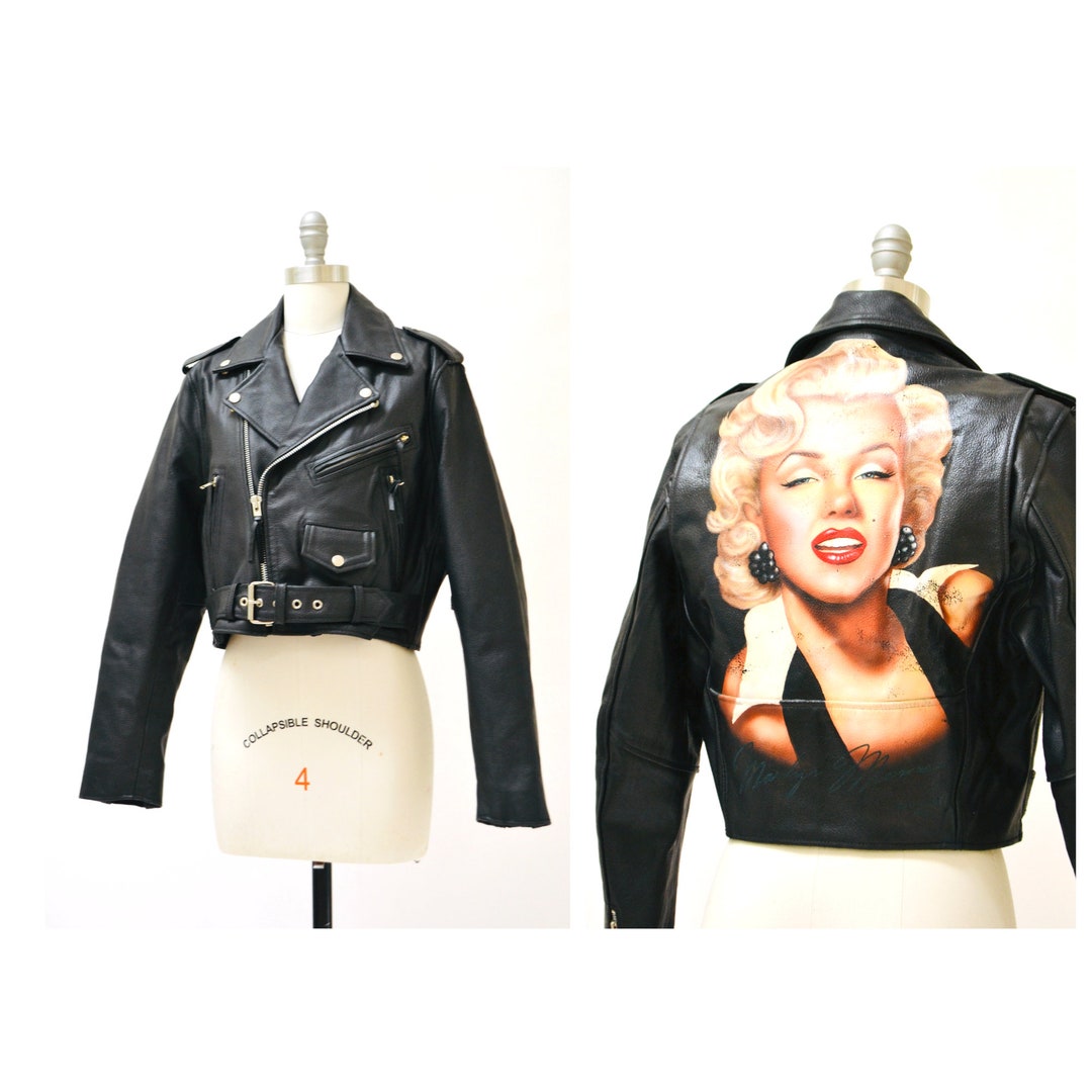 Vintage Black Leather Motorcycle Jacket Marilynn Monroe Vintage Black Leather Motorcycle Jacket Marilynn Monroe