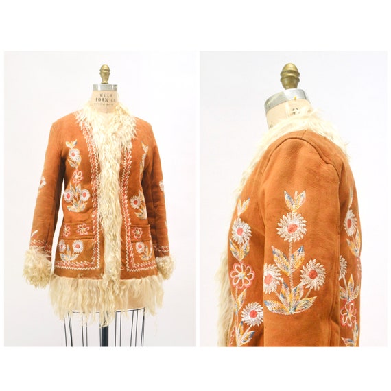 Vintage Embroidered Shearling Afghan Jacket Coat … - image 1