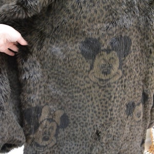 Vintage Faux Fur Jacket Coat Mickey Mouse Minnie Mouse Disney 90s Brown Black Animal Print Faux Fur Coat by Apparence Paris Small Medium image 6