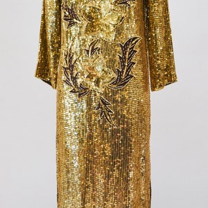 70s 80s Vintage Gold Sequin Dress Vintage Gold Metallic Dress medium large // Sequin Dress Flapper Inspired Cher Dress 80s Glam image 4