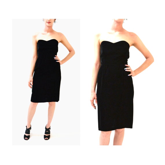 Vintage Black Velvet Dress Strapless Size XS Smal… - image 1