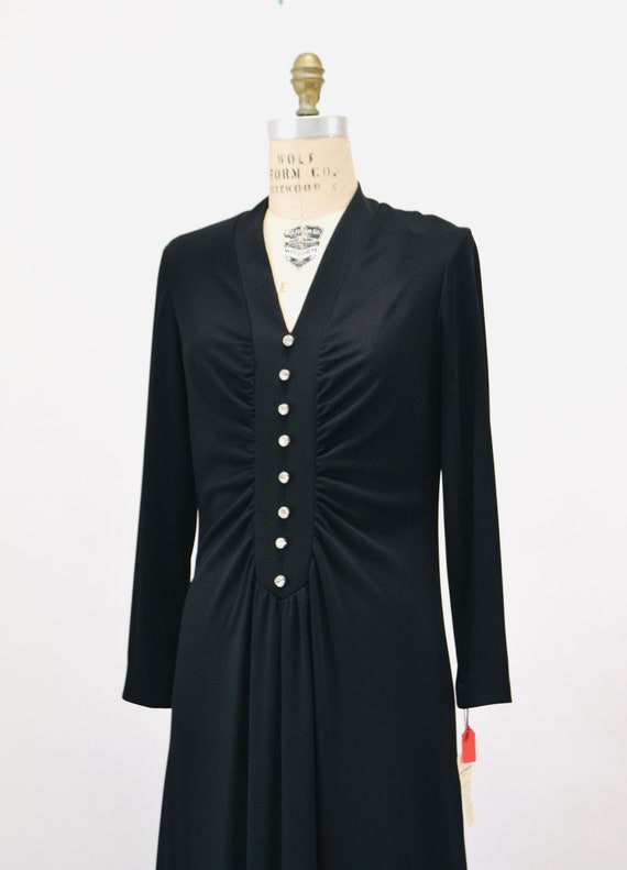 70s Long Black Dress Size Medium Large Maxi Dress… - image 2
