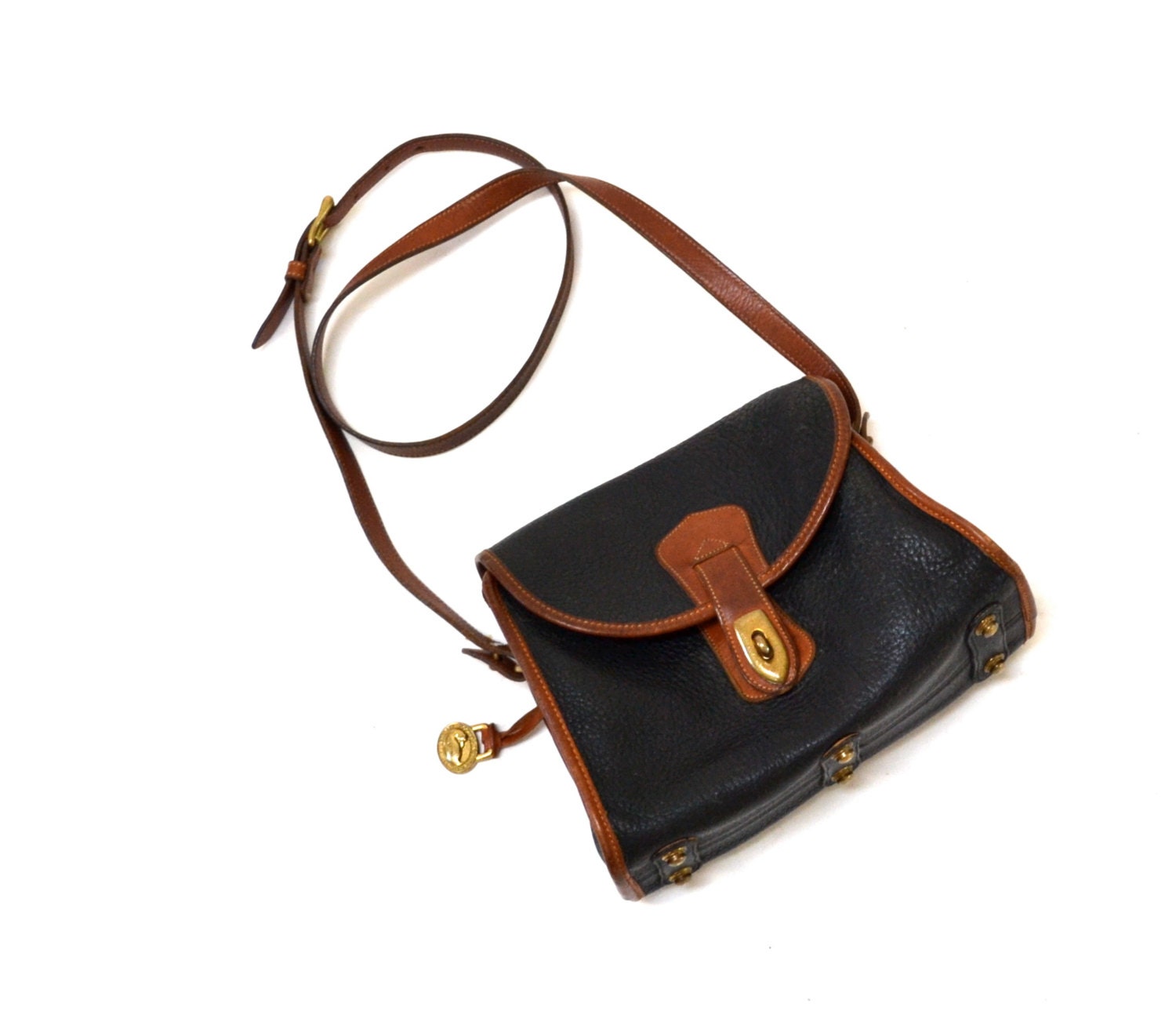 80s Vintage Dooney & Bourke Bag Purse// Navy Leather Shoulder Bag