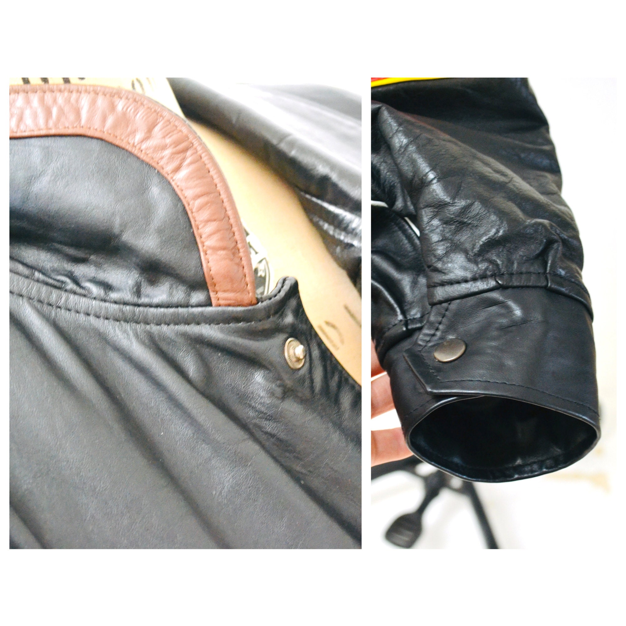 Vintage Black Leather Jacket With Big Bad Wolf Cartoon Comic Vintage Black Leather Jacket With Big Bad Wolf Cartoon Comic
