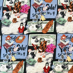 90s Vintage Large Silk Scarf Garage Sale Elvis Money Flea Market Music Pop Culture Nicole Miller Silk Scarf Black Blue USA Money Elvis image 3