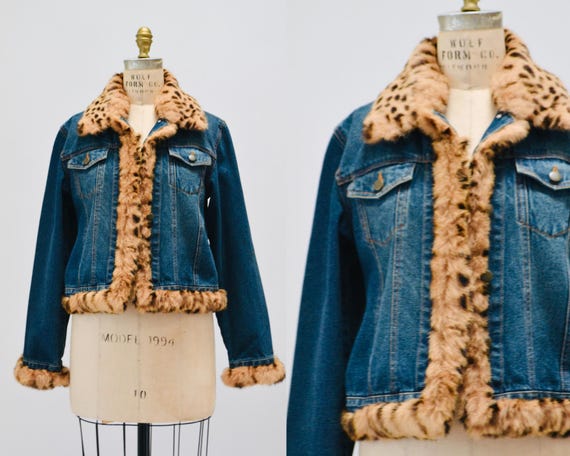ジャケット・アウター 90s reversible real fur coat y2k Vintage 90's / Y2K Giacca Gallery Faux Fur Trim Faded Denim