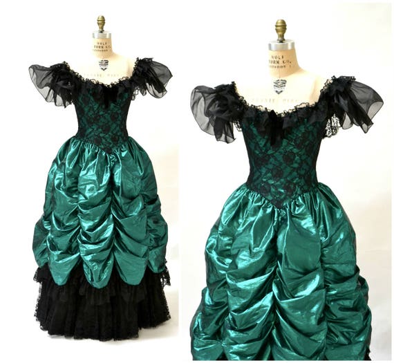 Vintage 80s Prom Dress Ball Gown XS Small Metalli… - image 1