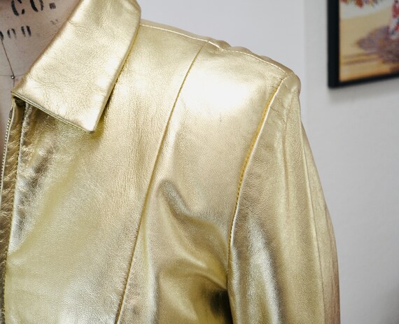 2000s Y2K Vintage Gold Metallic Leather Suit Gold… - image 4