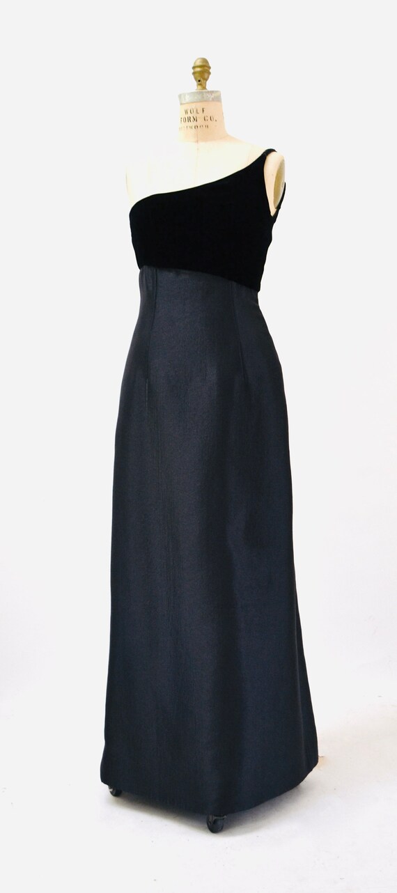 90s 00s Y2K Vintage Black Evening Gown Asymmetric… - image 4