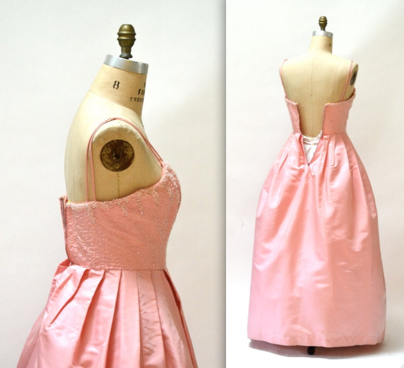 1950s Vintage Prom Dress Size Small Medium Pink// 1950s Vintage Bridesmaid Wedding Dress Evening Gown Beaded in Pink Size Small Medium image 3