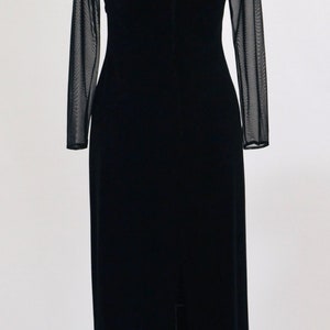 90s Vintage Black Velvet Prom Dress Illusion Dress Medium// Black Body Con 90s Prom Dress Bondage Dress Medium Sheer Sleeve long Black Dress image 6