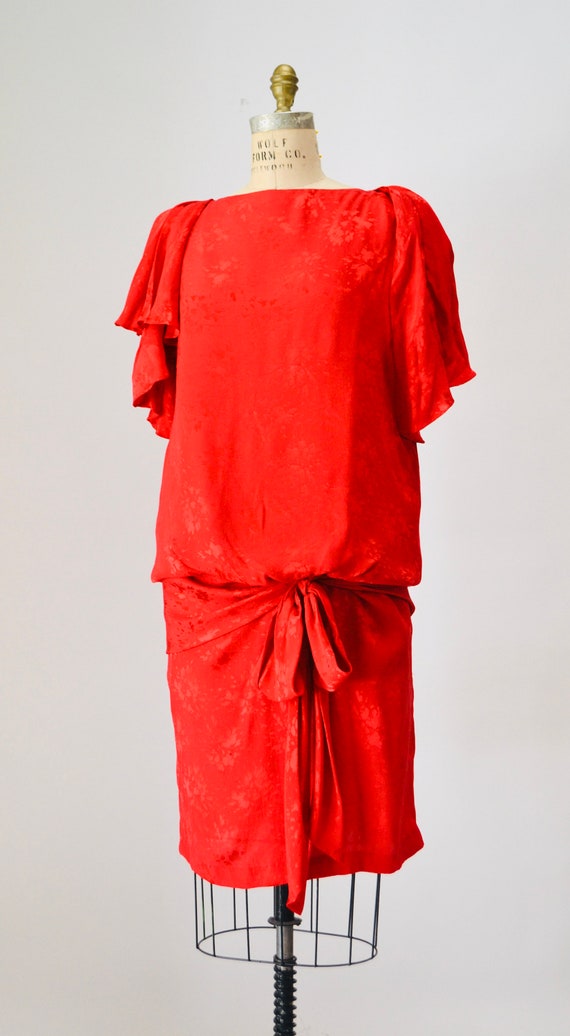 80s Vintage Red Silk Ruffle Dress Medium by Saint… - image 3