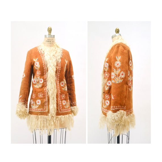 Vintage Embroidered Shearling Afghan Jacket Coat … - image 2