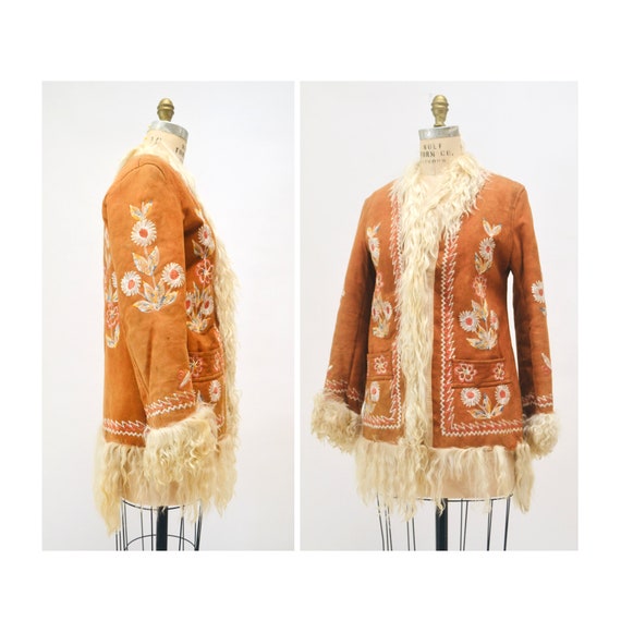 Vintage Embroidered Shearling Afghan Jacket Coat Smal… Gem