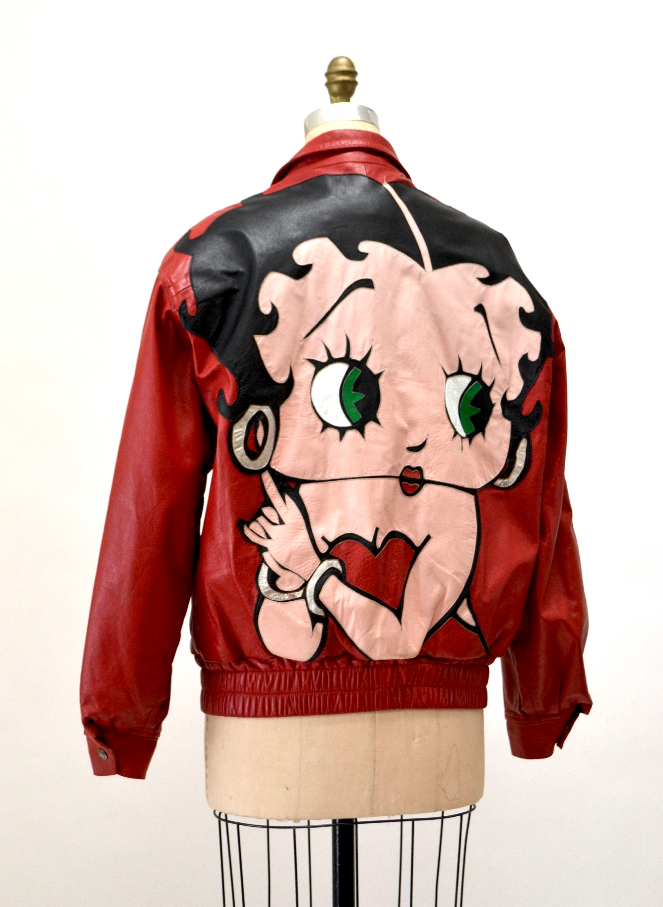 【THE MOZZ】Betty Piping Jacket 80s 90s Vintage Red Leather Jacket With Betty Boop Jacket