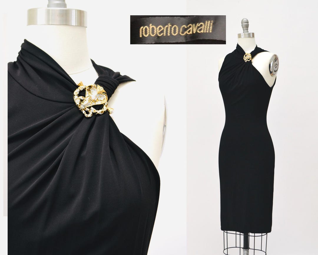 Vintage Y2k Black Roberto Cavalli Knit Dress XS Small Vintage Y2k Black Roberto Cavalli Knit Dress XS Small