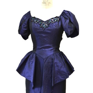 Vintage 80s Prom Dress Size XS Small Taffeta Purple// Vintage 80s Party Bridesmaid Dress XS SMALL Dark Purple Sequin Formal Dress image 2