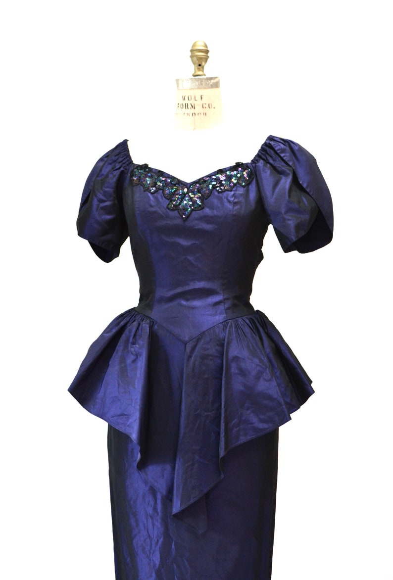 Vintage 80s Prom Dress Size XS Small Taffeta Purple// Vintage 80s Party Bridesmaid Dress XS SMALL Dark Purple Sequin Formal Dress image 2