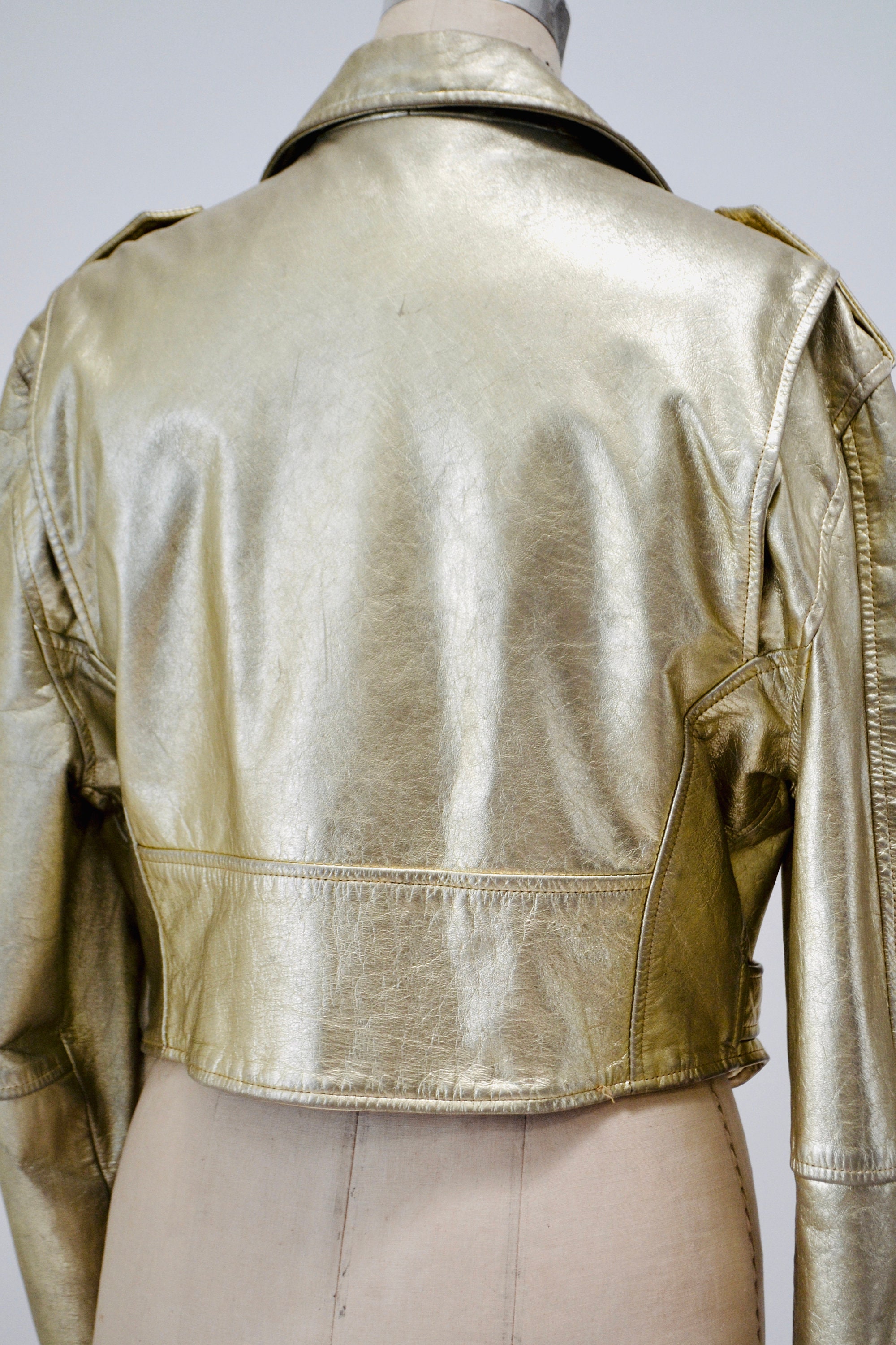 Vintage Gold Leather Jacket Biker Motorcycle Jacket Metallic