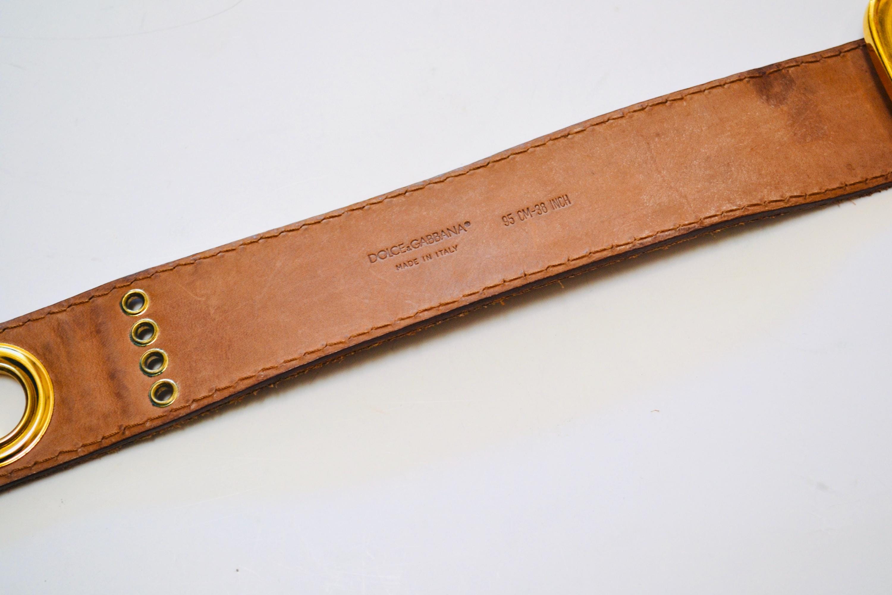 90s 2000s Vintage Dolce & Gabbana Belt Brown Suede Leather Gold