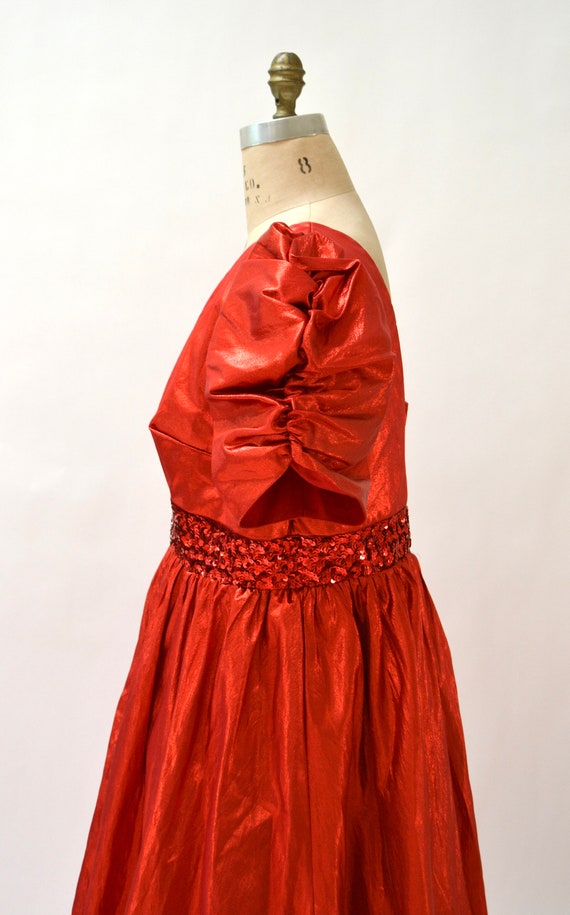 Metallic 80s Prom Dress Size Large XL Red Orange … - image 5