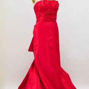 90s 2000s Vintage Strapless Red Silk Gown Dress Evening Ball Gown Small Medium Melinda Eng Strapless Gown Dress Long Red Train Dress image 7