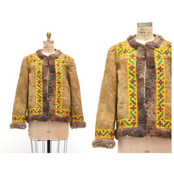 A.N.G.E.L.O. Vintage Cult 1980s leaf-embroidery Shearling Coat - Yellow