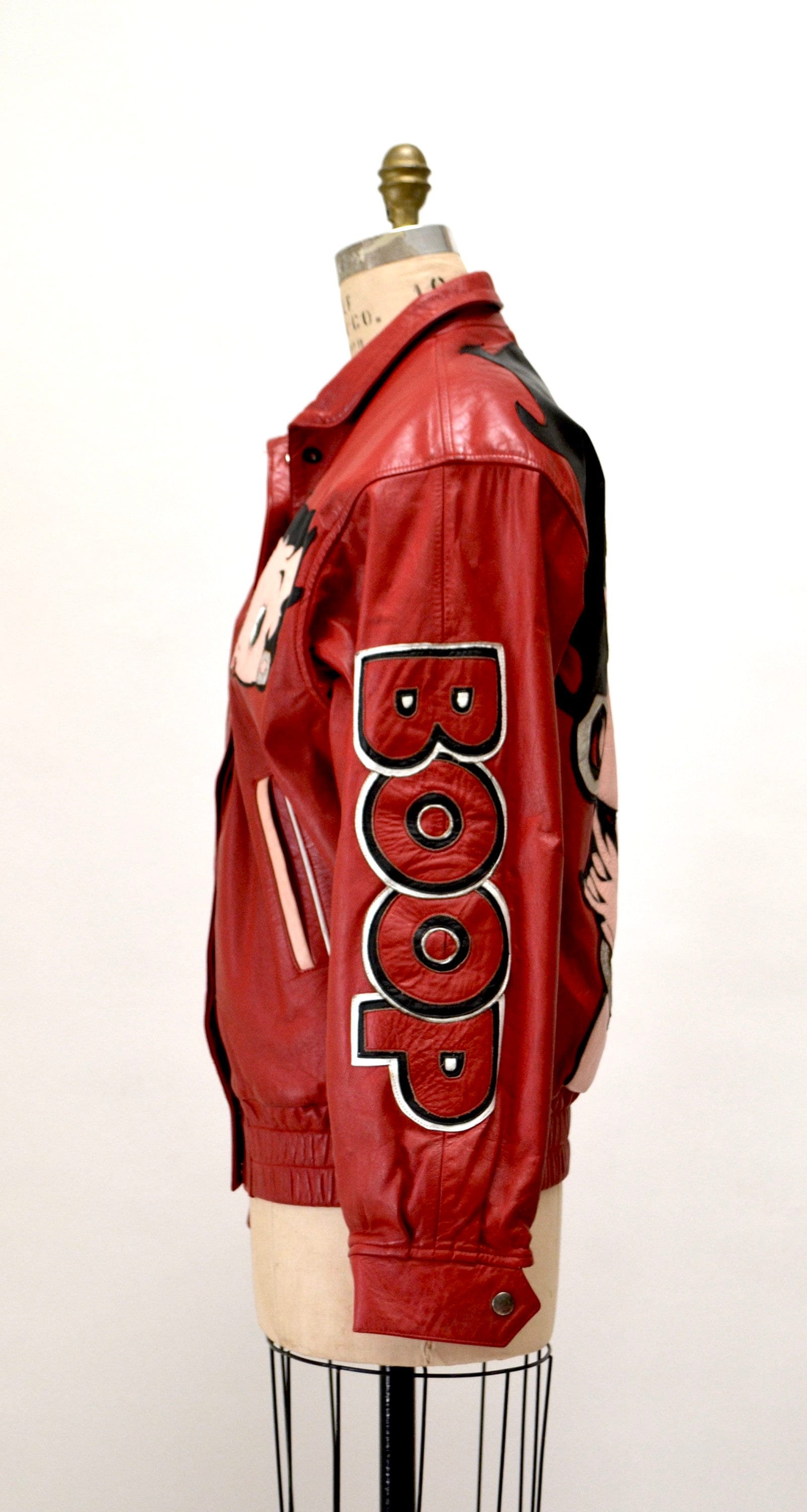 古着　ベティーブープ　レザージャケット 80s 90s Vintage Red Leather Jacket With Betty Boop Jacket