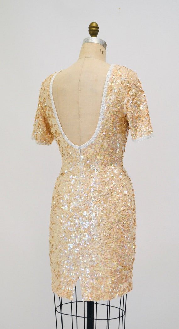 90s Vintage Sequin Dress Cream Off White Sequin D… - image 3