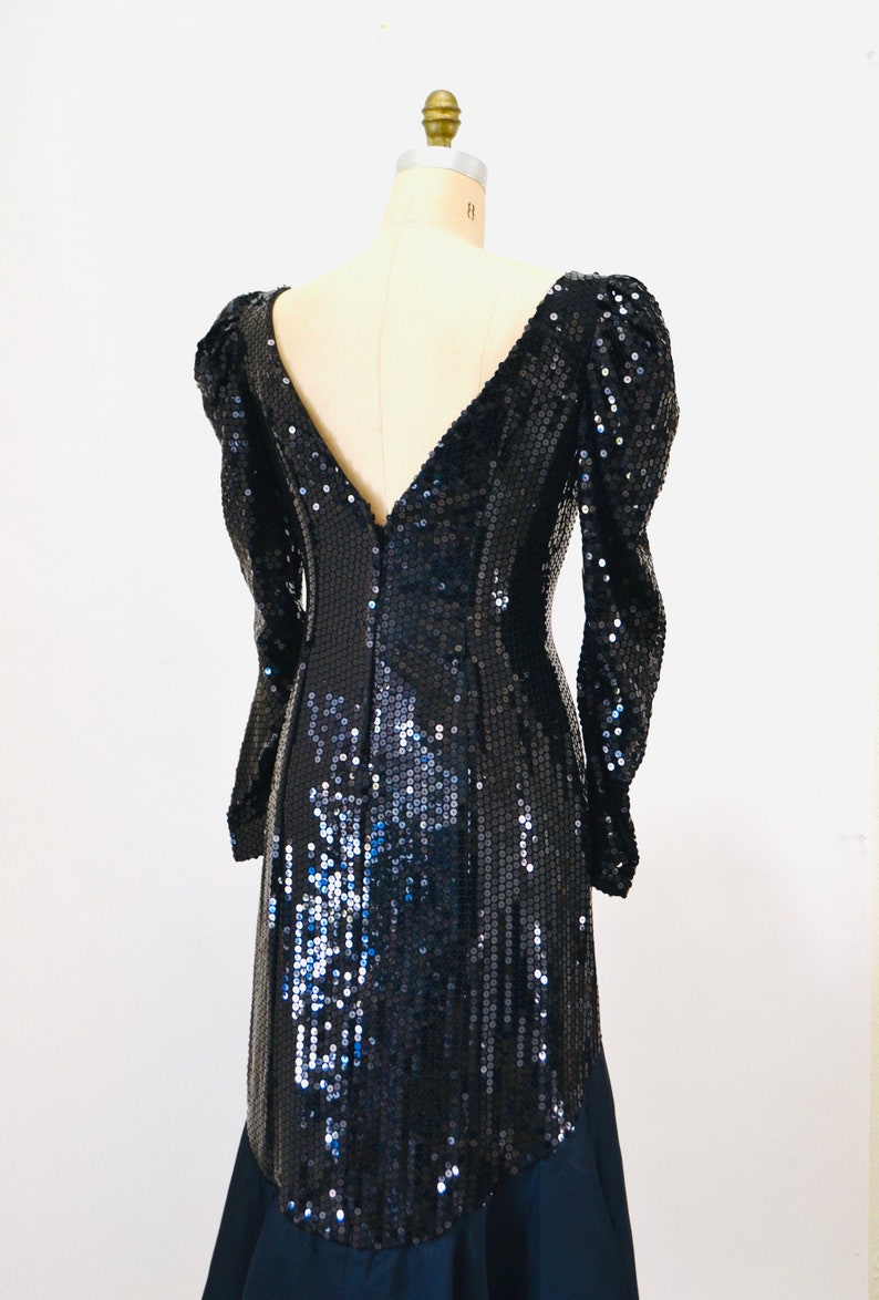 80s 90s Black Vintage Sequin Dress Evening Gown Medium// 80s Pageant Dress Black Sequin Ball Gown Dress Long Sleeve Conservative Nadine image 7