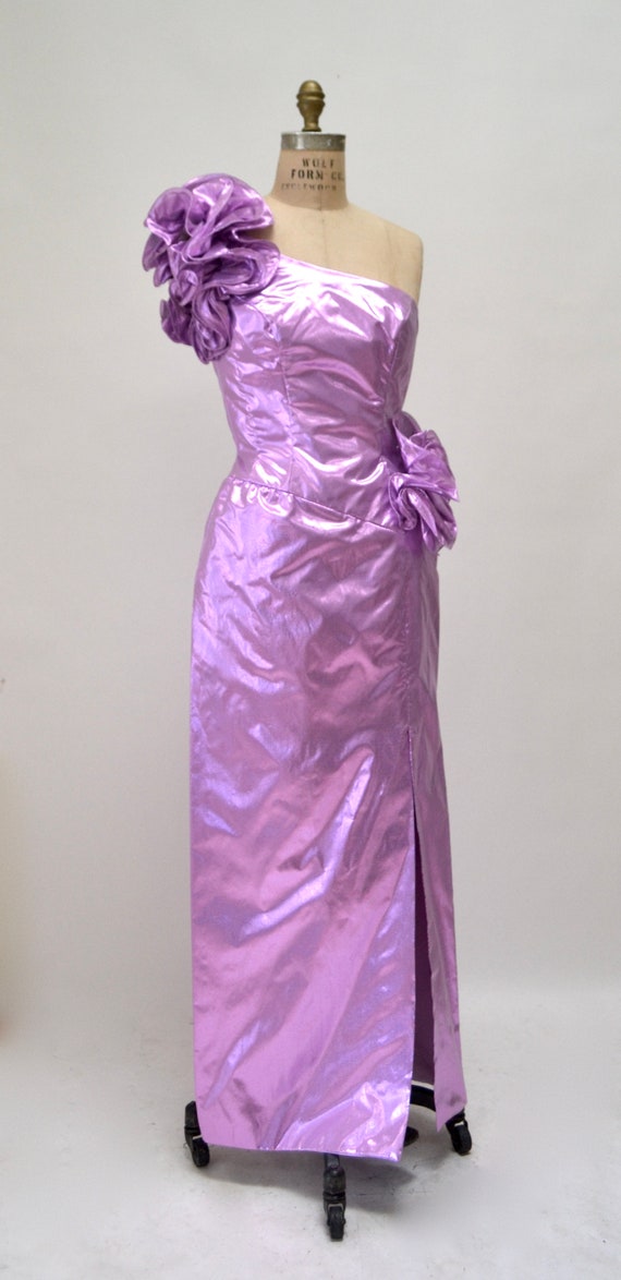 Vintage Metallic 80s Prom Dress Small Medium Purp… - image 5
