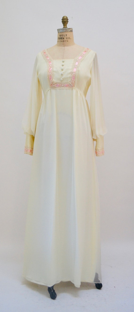 60s 70s Vintage Wedding Dress Small Long Sleeve C… - image 6