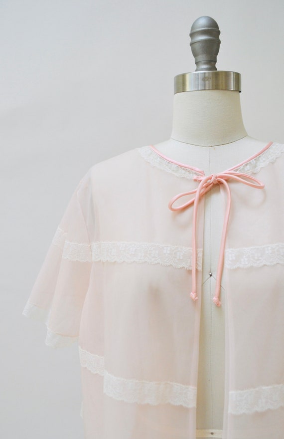 60s 70s Vintage Pink Peignoir Sheer Top Nightgown… - image 5