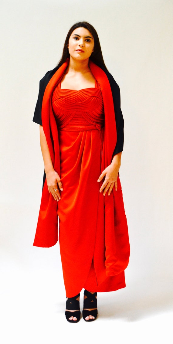 80s 90s Vintage Red Evening Gown By Victor Costa/… - image 6