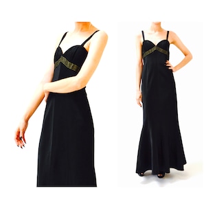 90s 00s Vintage Black Evening Gown Prom Dress Long Satin Dress XS Small Tom and Linda Platt // Y2k Dress Evening gown Tank Dress XS Small